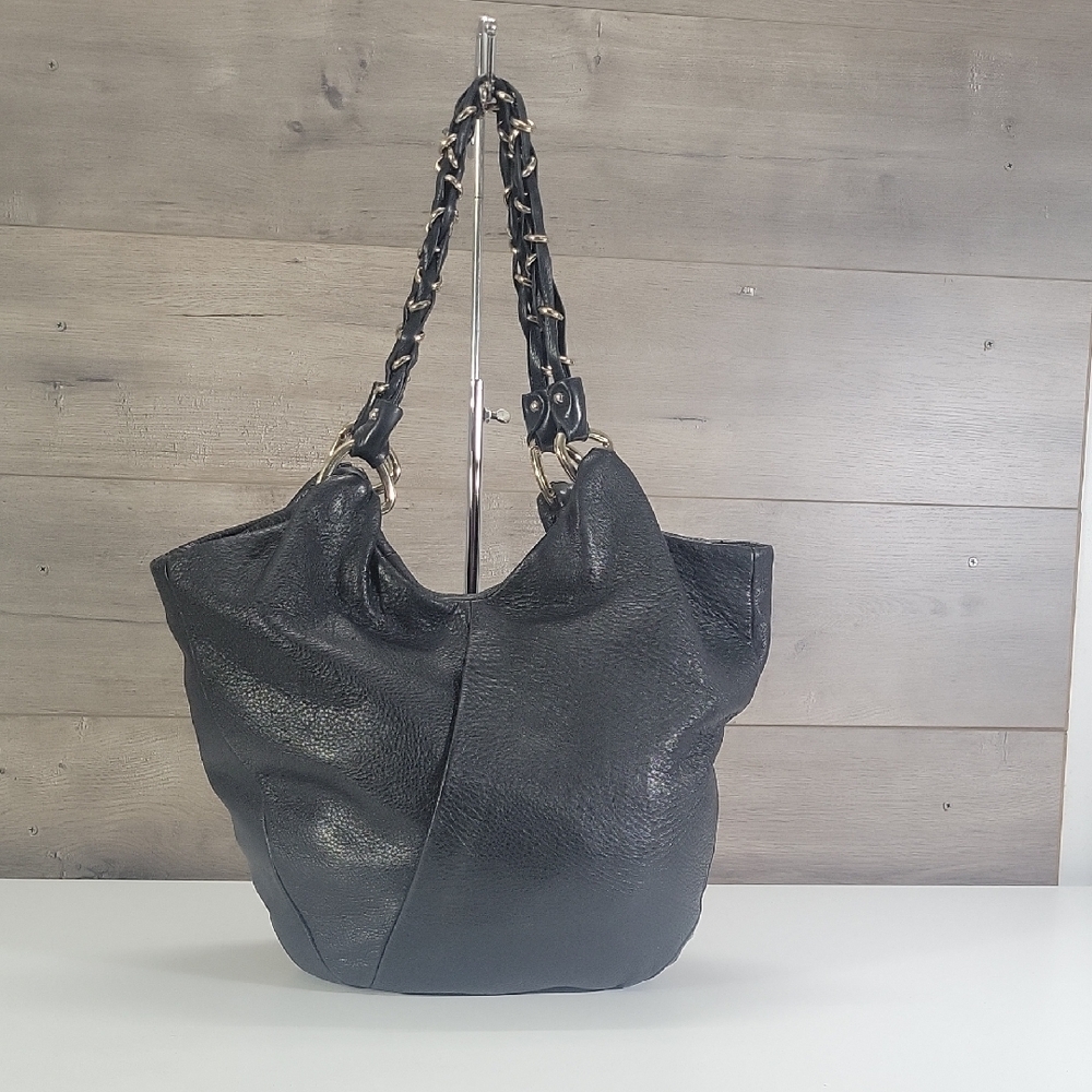 Elliott Lucca Black Leather Chain-Handle Tote Bag